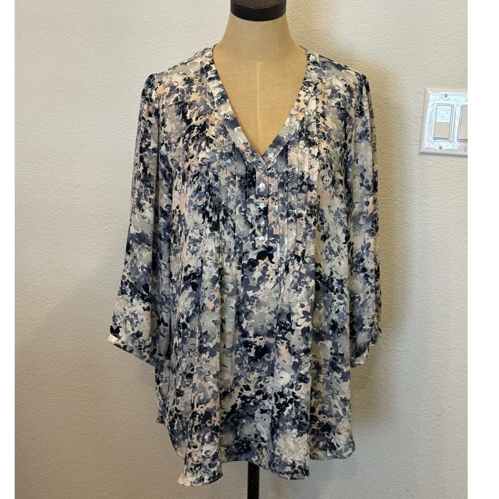 ROSE + OLIVE Gray Patterned L/S Shirt Top Blouse Fall Women size 1X